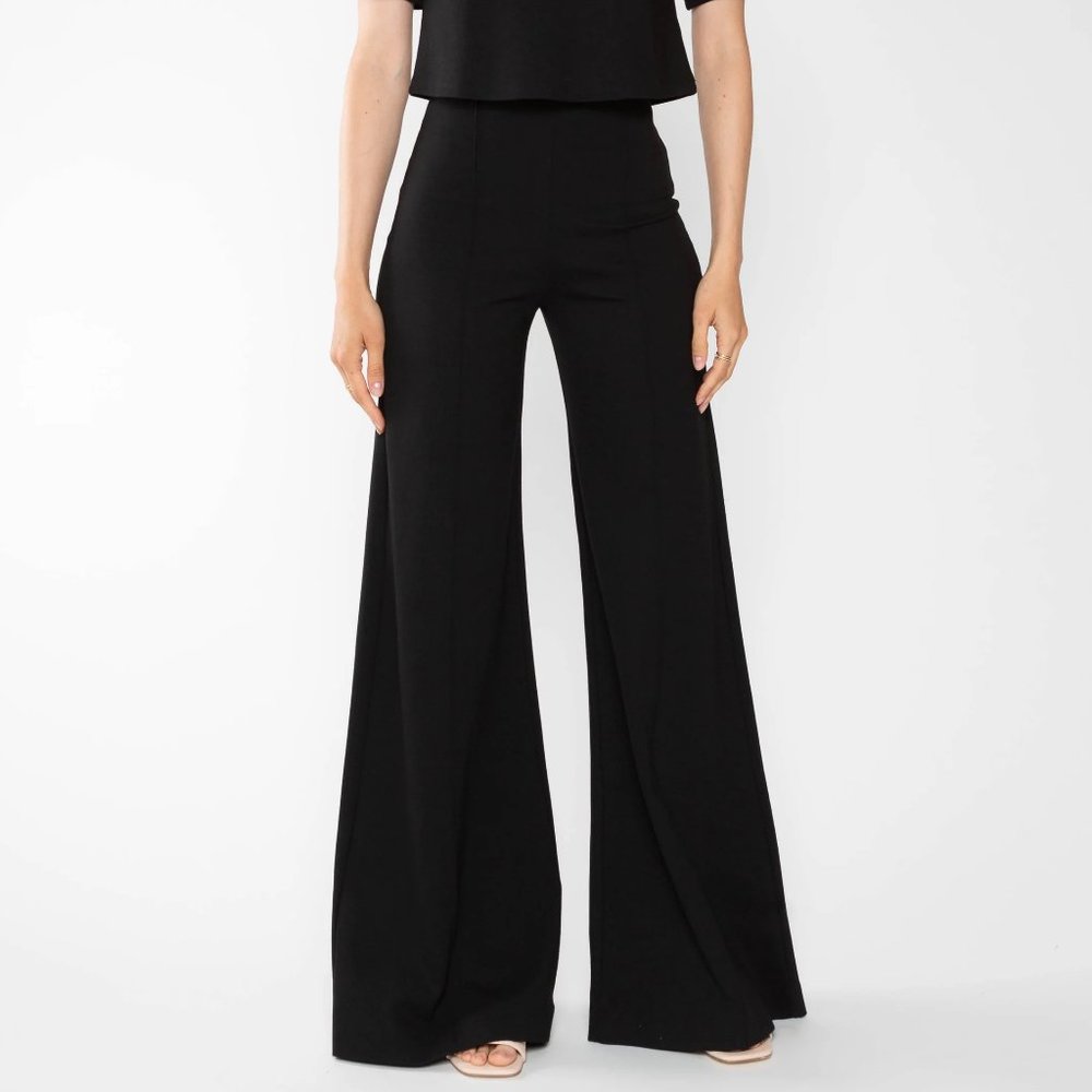 NWT Ripley Rader Black Ponte Knit Wide Leg Pant Size Large